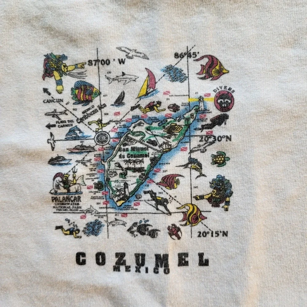 Yazbek Cozumel Mexico Scuba Diving Map T-Shirt Mens Large White Graphic Tee